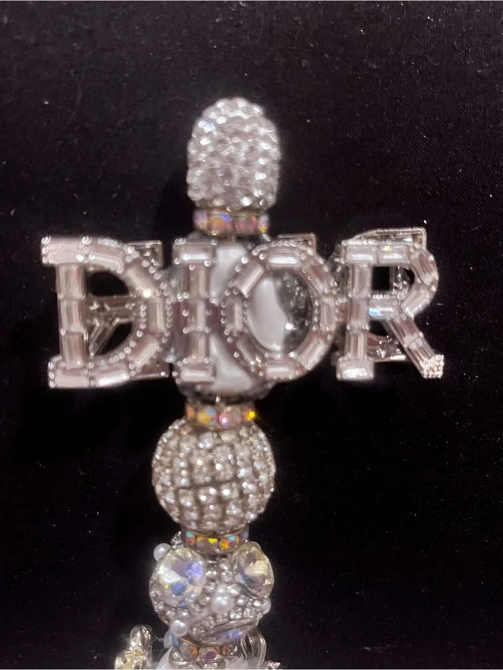 Designer inspired ultra luxe Silver Crystal & Pearl Logo focal fancy beaded pen